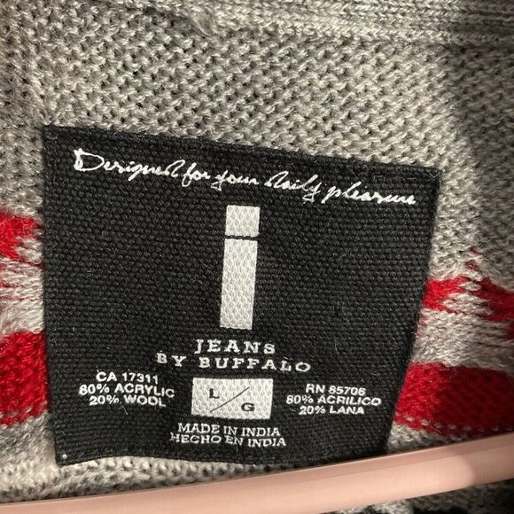 Jeans by Buffalo Men Size L Gray Aztec Southwest Wool Bld. Button Front Cardigan - Picture 2 of 12